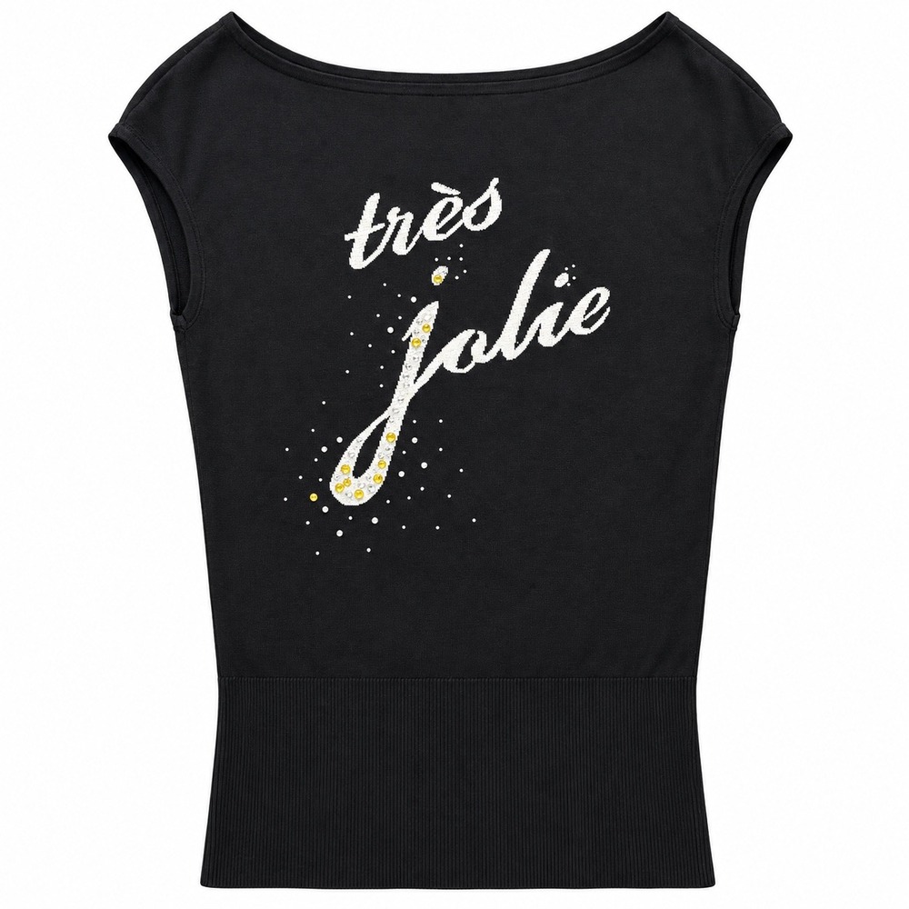 WHBM XS Très Jolie Rhinestone Black Top Y2K Coquette Glam Keyhole Parisian